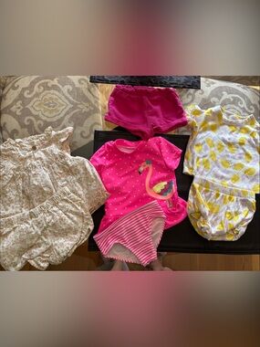Girls Pink Flamingo Swim Set with Lemon set, shorts- 0-3 months summer!